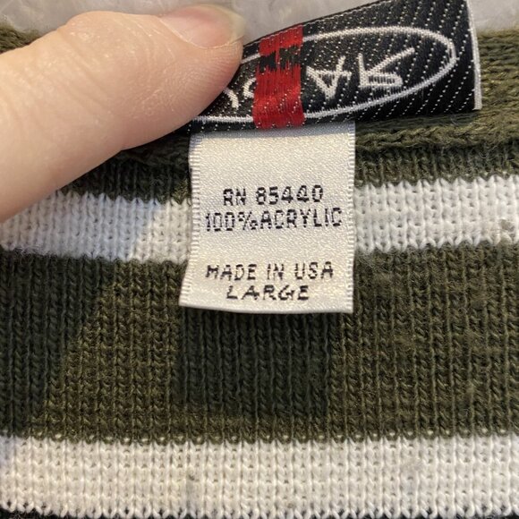 VINTAGE SUGAR -- Sweater, Lightweight, Green and White Striped, 3/4 Sleeves - Picture 16 of 16
